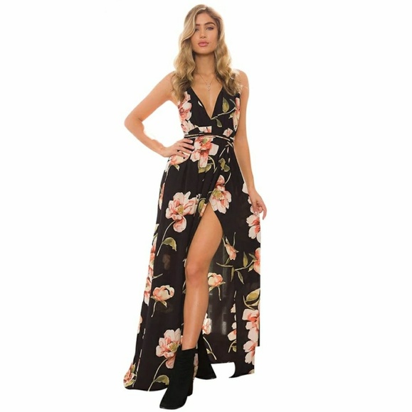 LAST 1! Black Empire Waist Floral Maxi Dress - Picture 2 of 7
